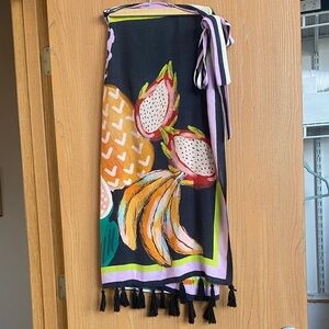 Farm Rio Colorful Fruit Print wrap Skirt with Tassels